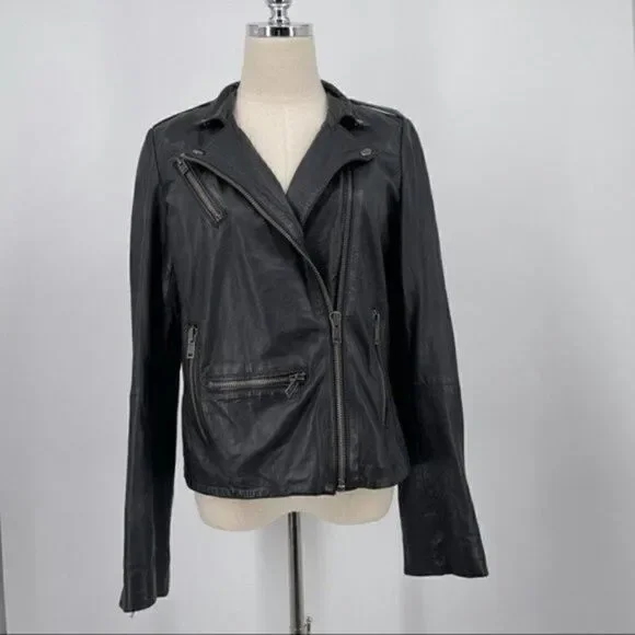 Topshop Boutique shrunken leather biker jacket size 2 BoxM
